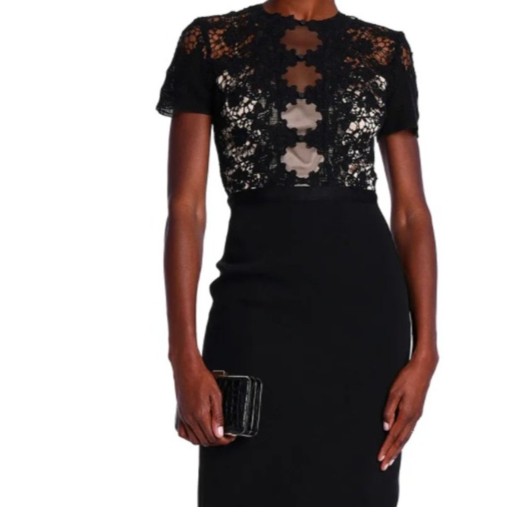 CATHERINE DEANE Black Sheath Lace Dress
